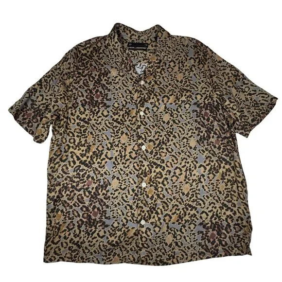 AllSaints Halftone Animal Print Shirt Sz M Short Sleeve Button Down Relaxed - Picture 2 of 10
